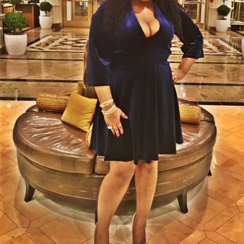Navy Velvet Skater Dress Fits Perfect